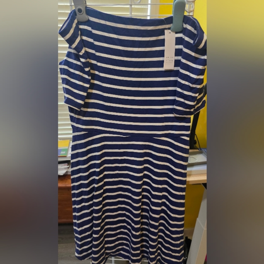 White House Black Market Striped Navy and White Weekend Dress